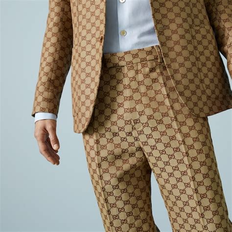 gucci supreme linen pants|GG linen blend canvas pants in camel and ebony.